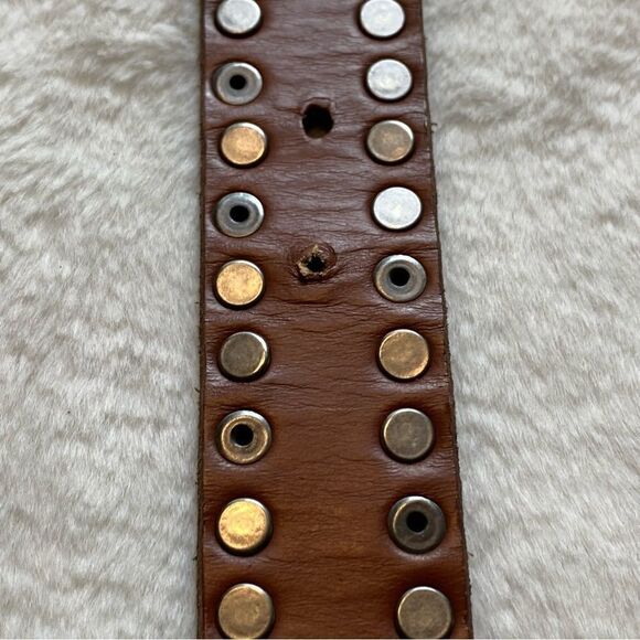 Timberland Brown Leather Belt With Silver Rivets Size Medium - Picture 7 of 9